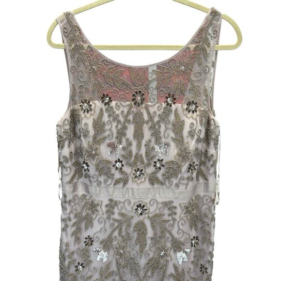 Adrianna Papell Beaded Illusion Mesh Gown Pink Blush Formal Dress Size 14 - Picture 7 of 15